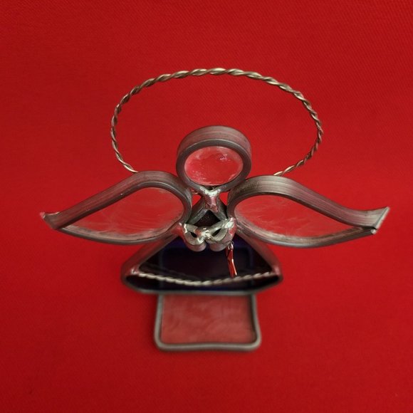 Vintage Stained Glass Free Standing Angel Holding a Star Blue Suncatcher - Picture 9 of 12